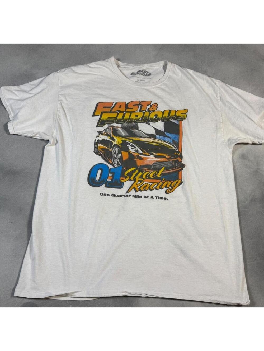 Fast & Furious Street Racing Graphic T-Shirt Men’s XL White Car Movie Tee